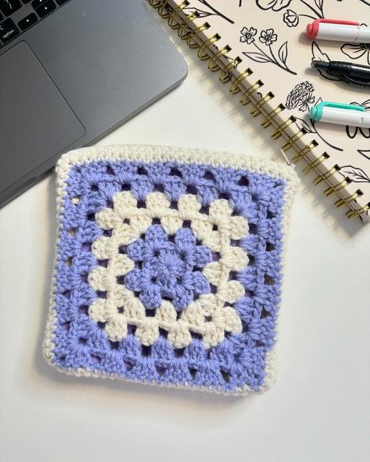 Cream & Purple Crochet Zipper Pouch