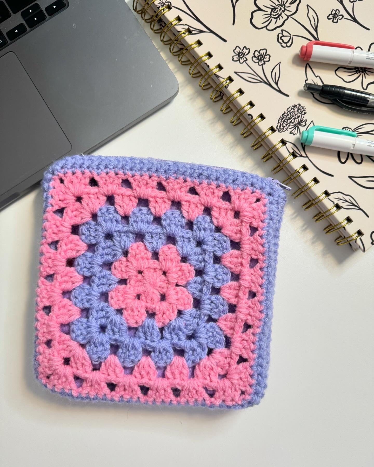 Pink & Purple Crochet Zipper Pouch