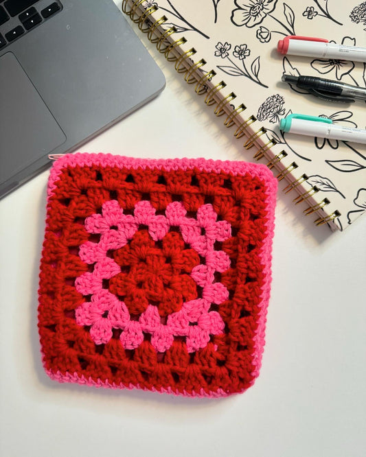 Red & Pink Crochet Zipper Pouch