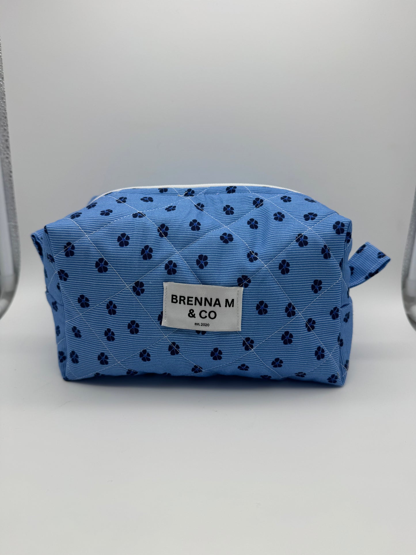 Blue Meadow Quilted Makeup Bag