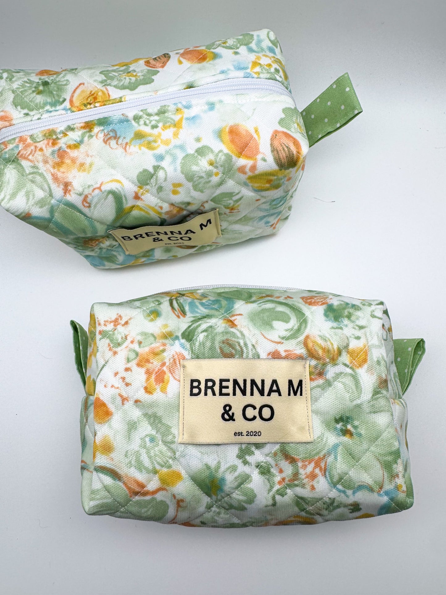 Green Floral Quilted Makeup Bag