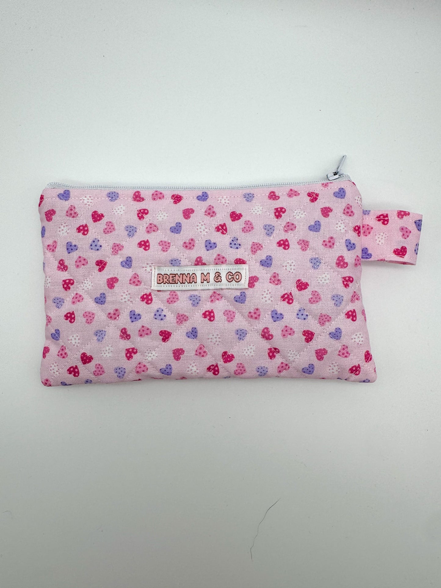 Mini Hearts Quilted Zipper Pouch