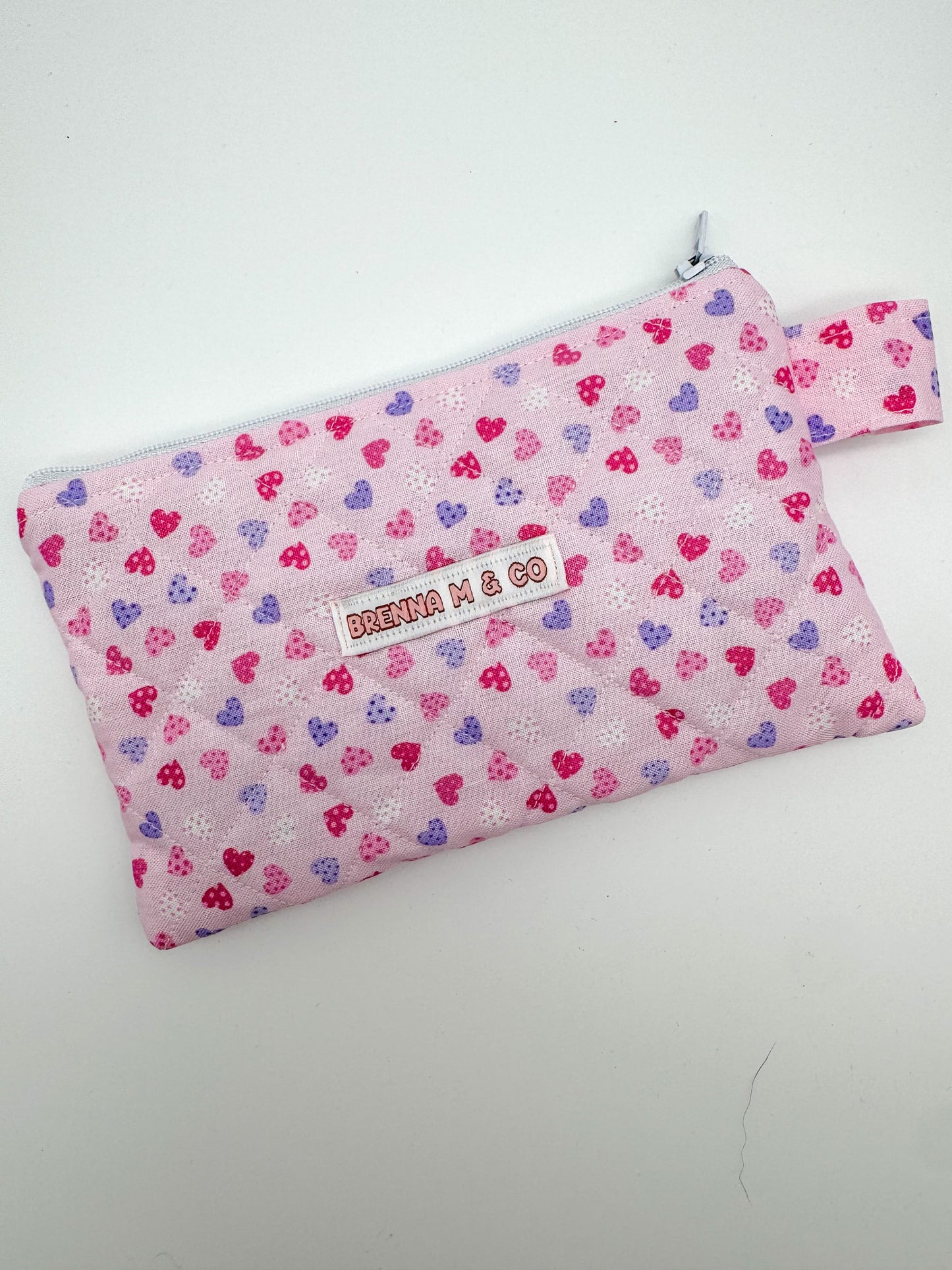 Mini Hearts Quilted Zipper Pouch