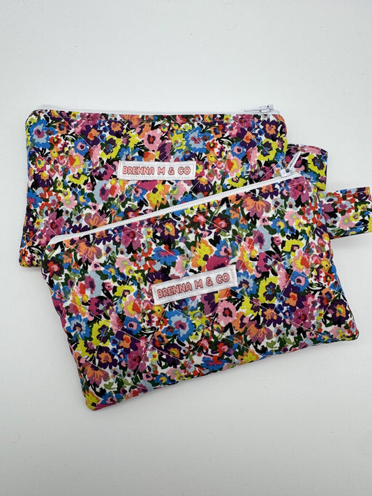 Confetti Flowers Quilted Zipper Pouch