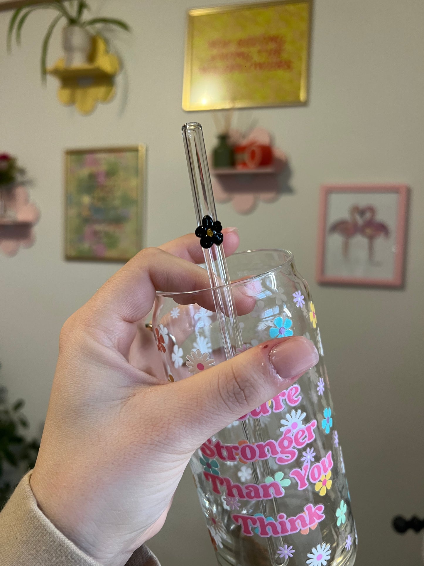 Colorful Flower Glass Straws
