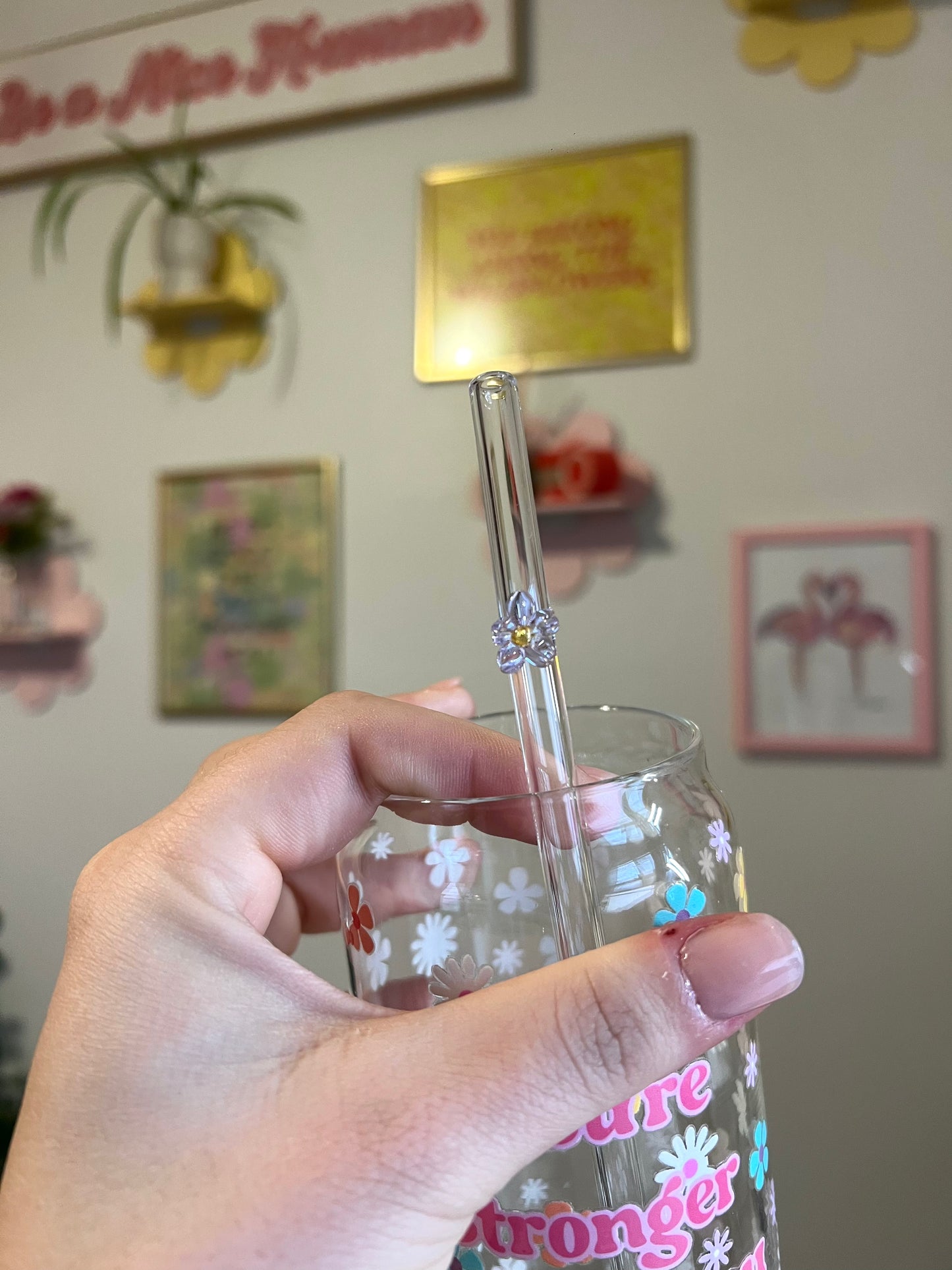 Colorful Flower Glass Straws