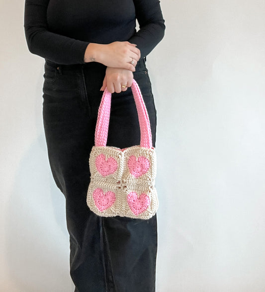 Mini Pink Hearts Crochet Bag