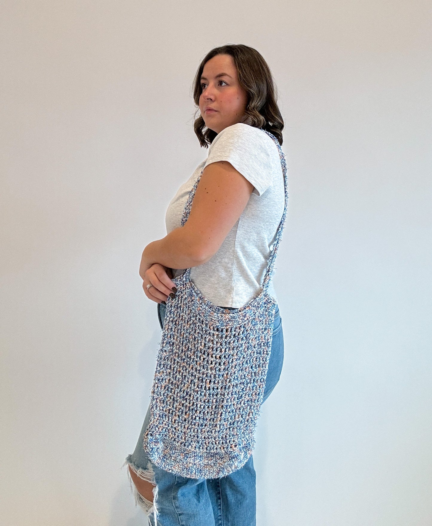 Crochet Blue Speckle Mesh Bag