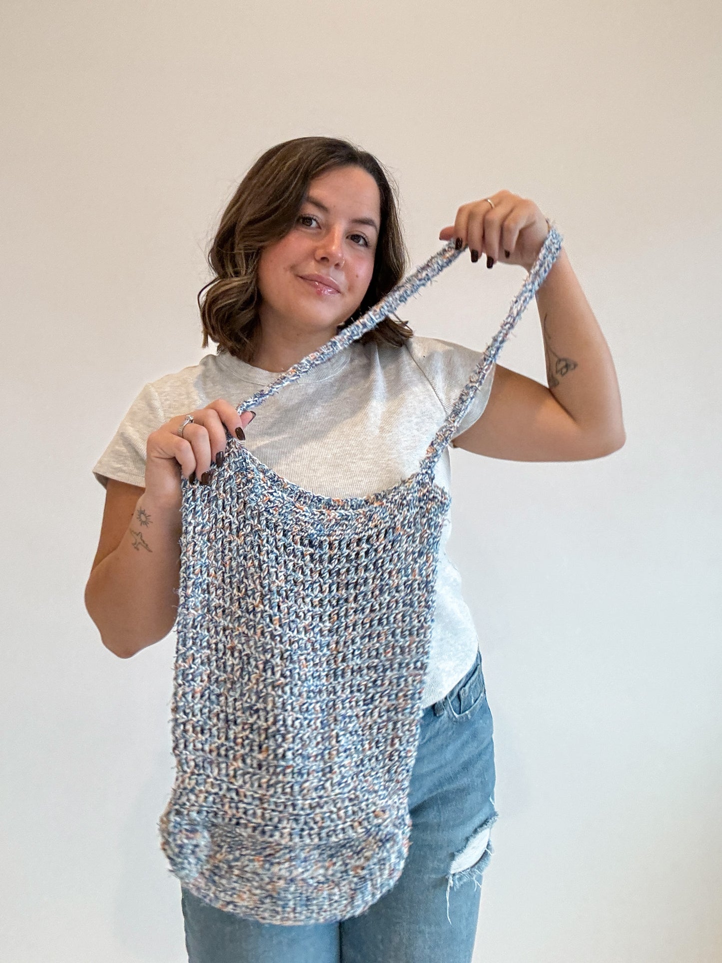 Crochet Blue Speckle Mesh Bag