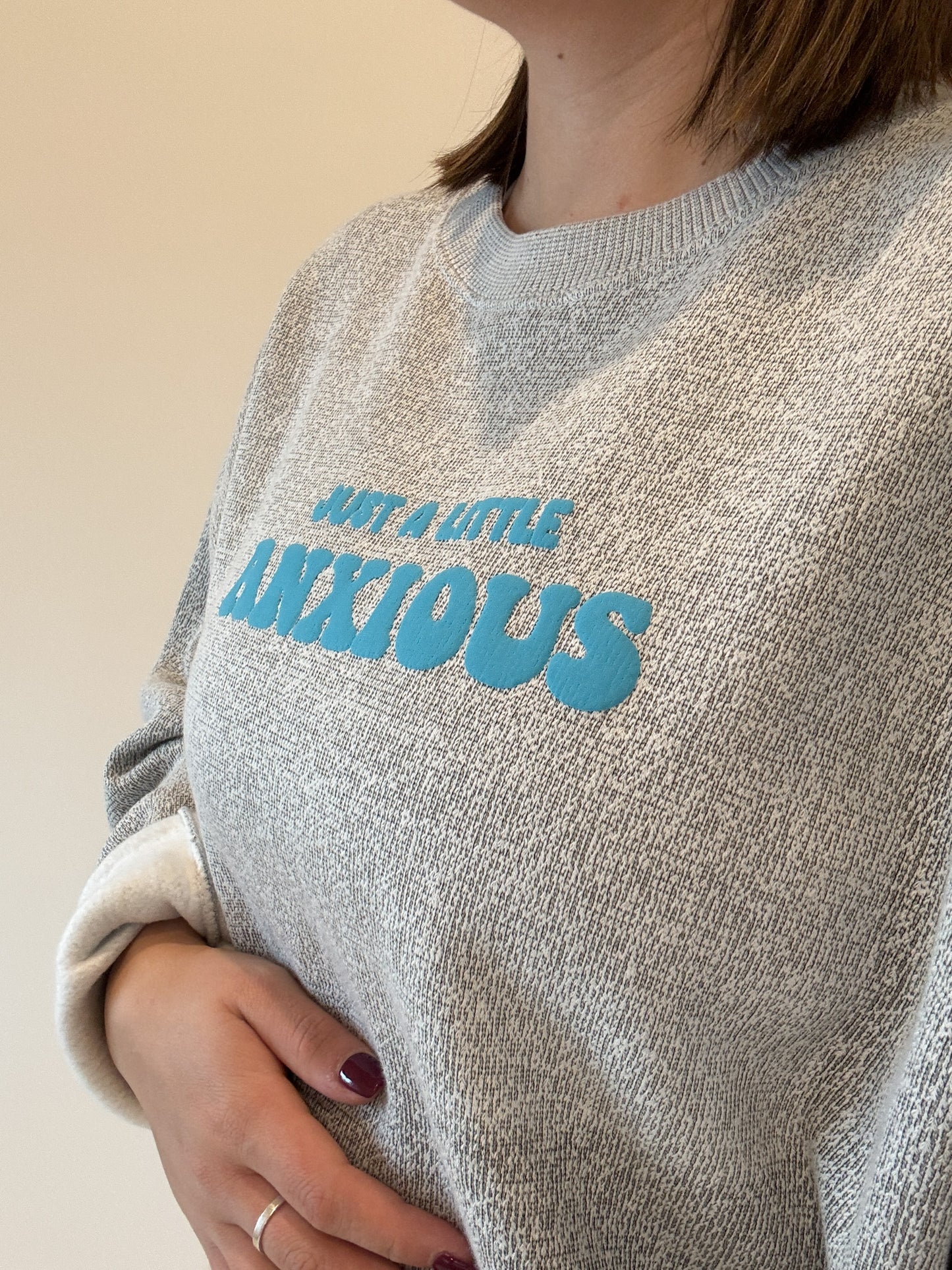 Just A Little Anxious Blue Puff Print Crewneck