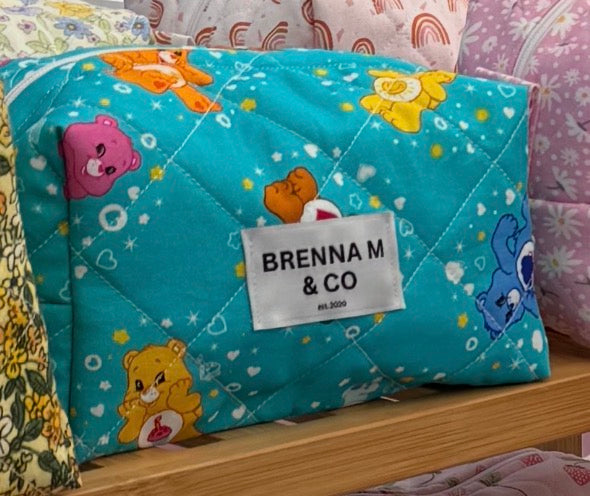 Teal Rainbow Bears Quilted Makeup Bag