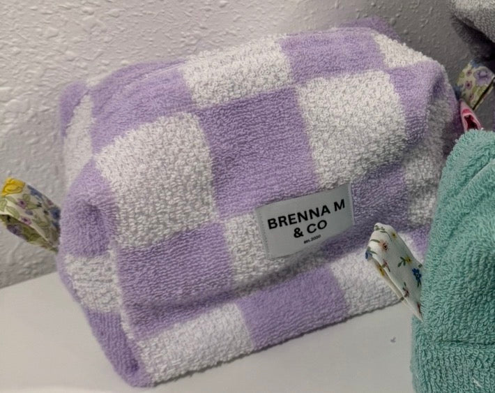 Purple Checkered Towel Makeup Bag