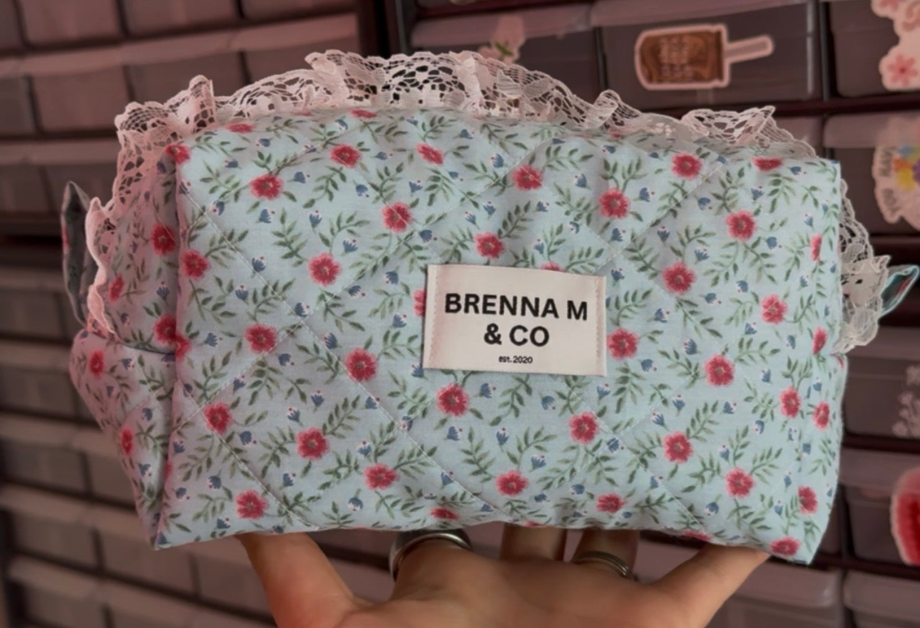Rosey Meadow Quilted Makeup Bag