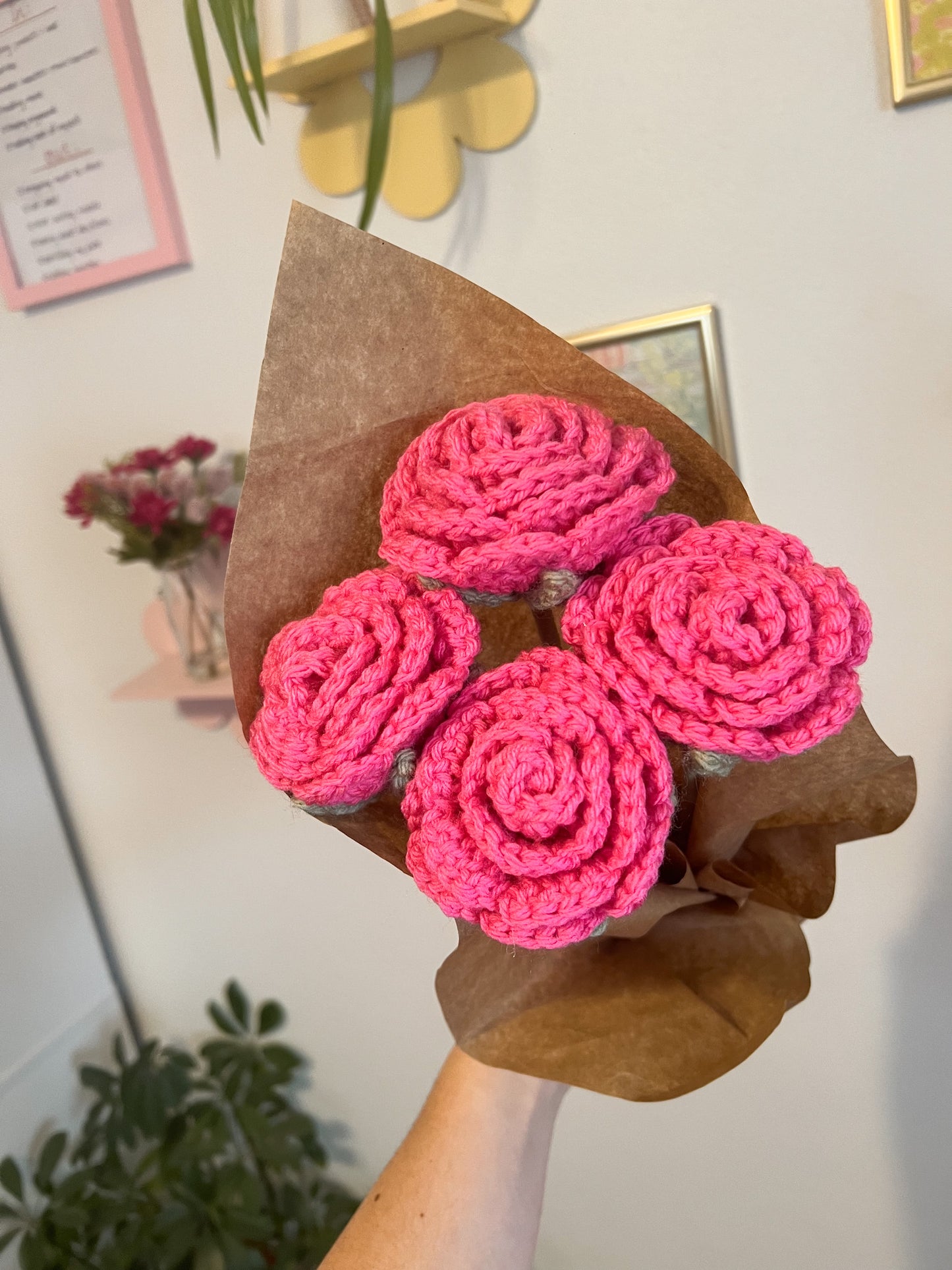Crochet Pink Rose Flower