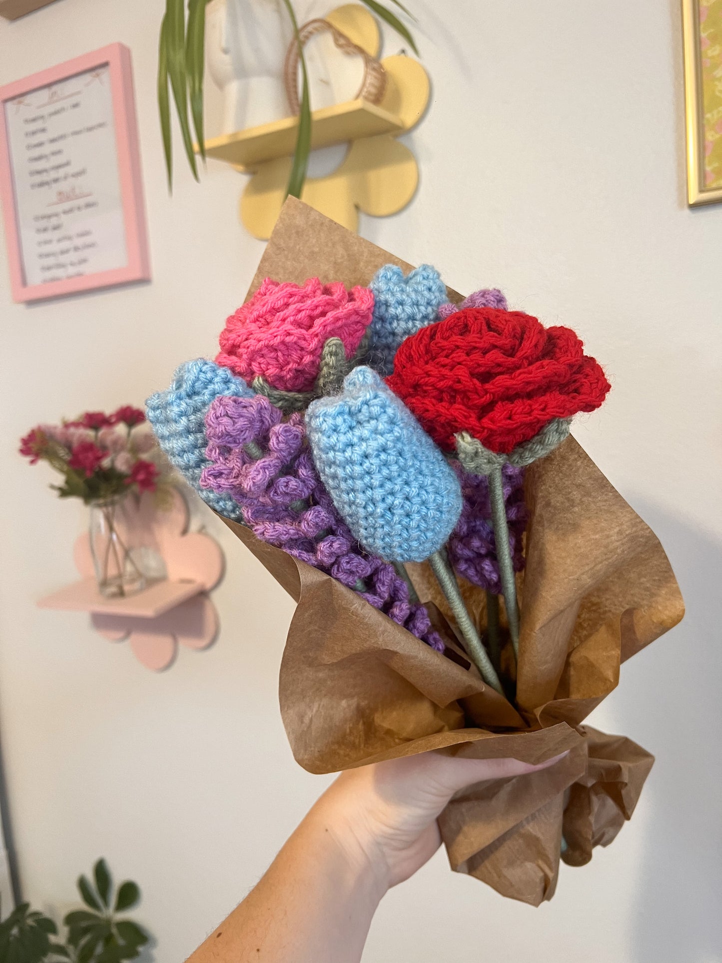 Crochet Pink Rose Flower