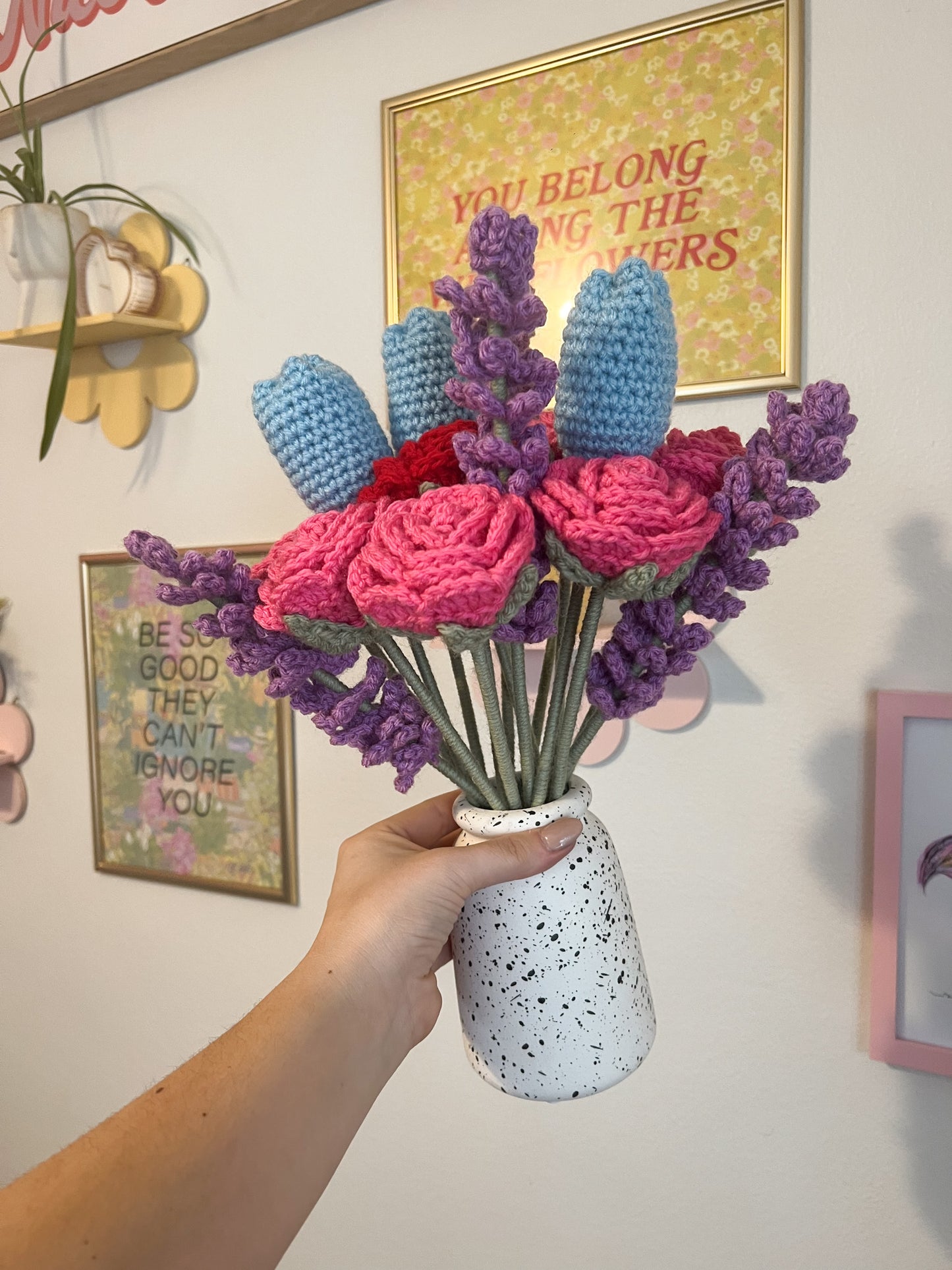 Crochet Pink Rose Flower