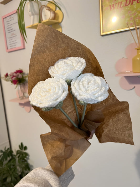 Crochet White Rose Flower
