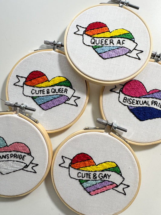 Small LGBTQ+ Embroidered Hoops