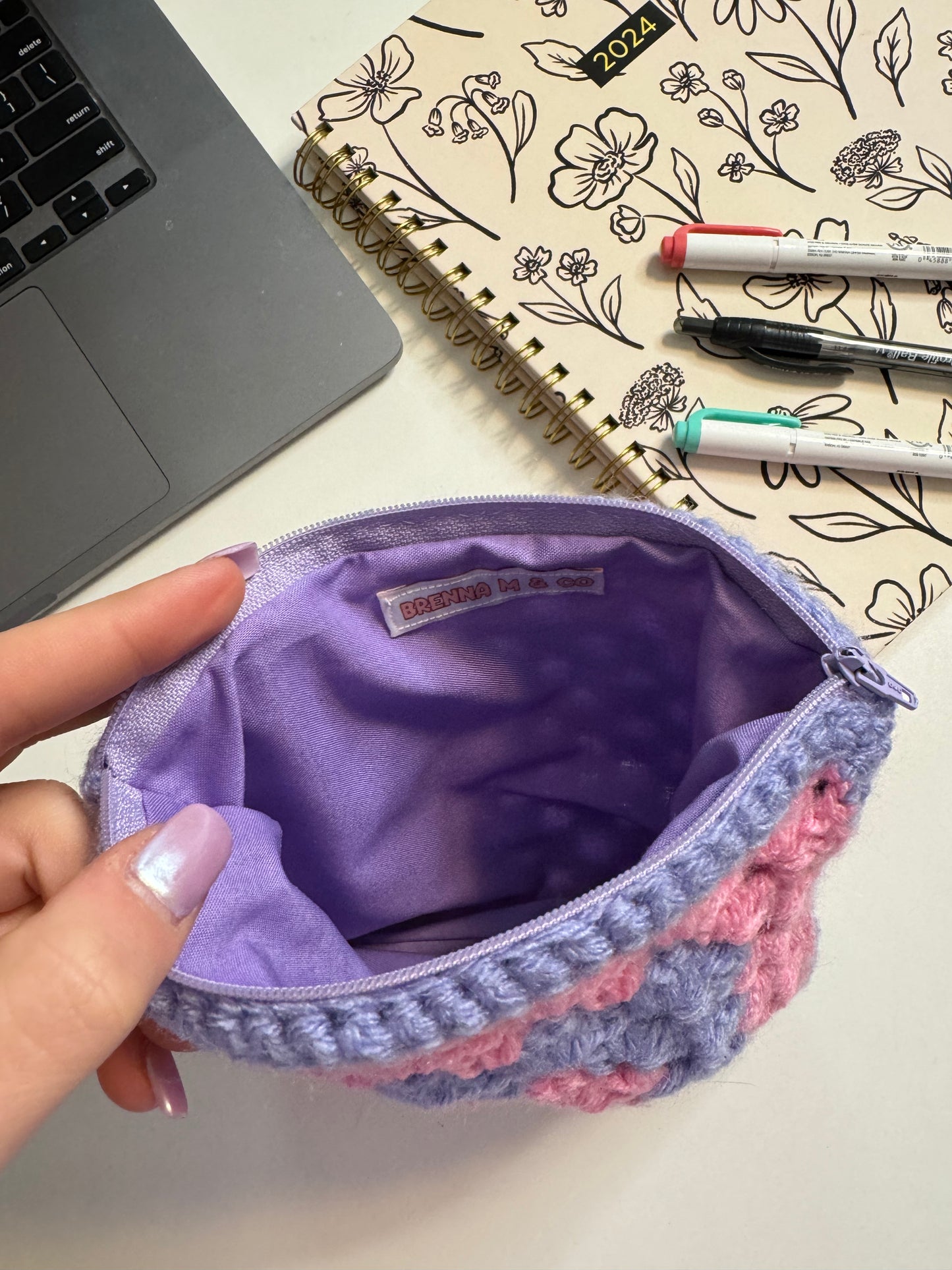 Pink & Purple Crochet Zipper Pouch