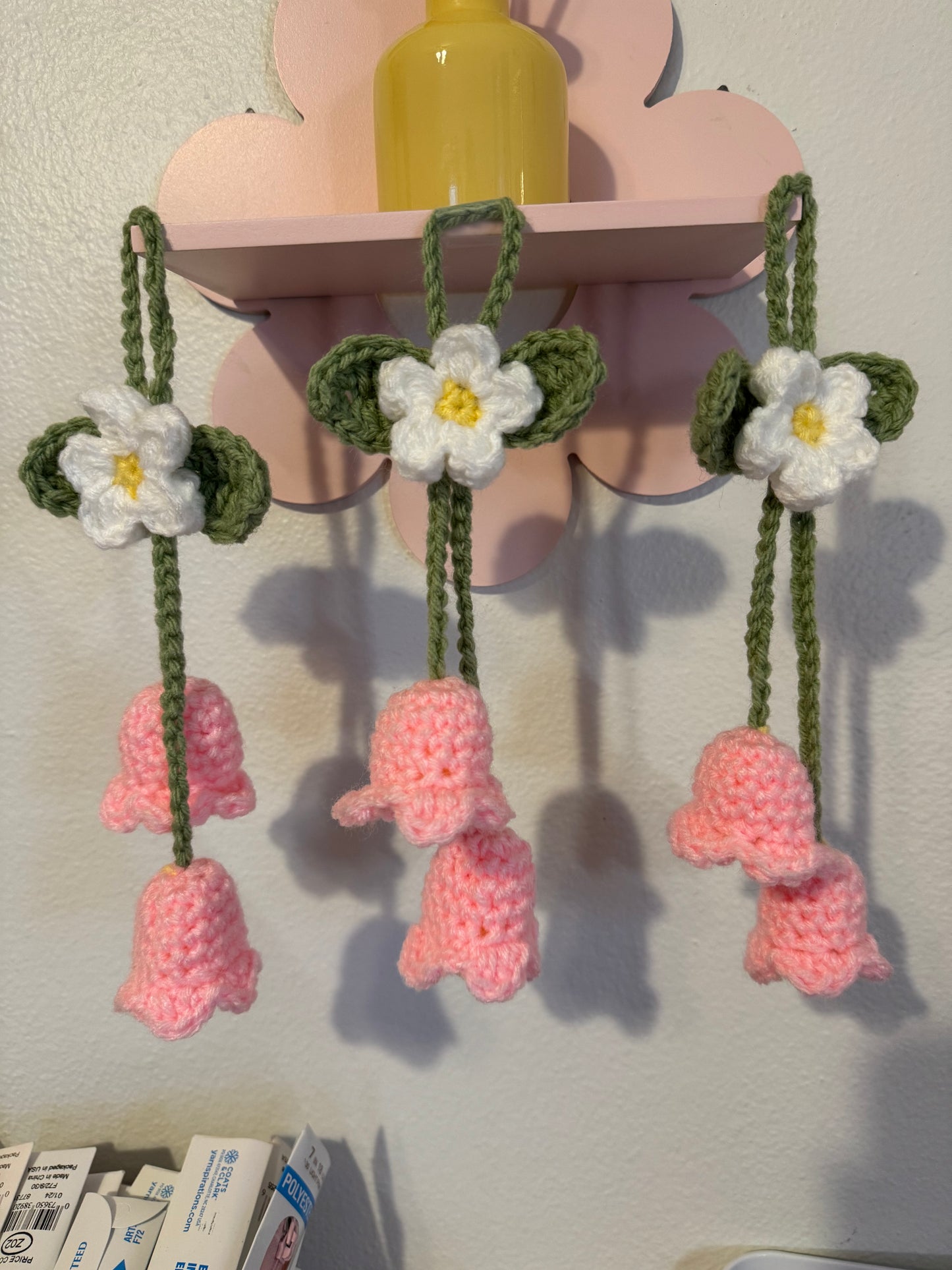 Crochet Pink Lily and Daisy Car Charm