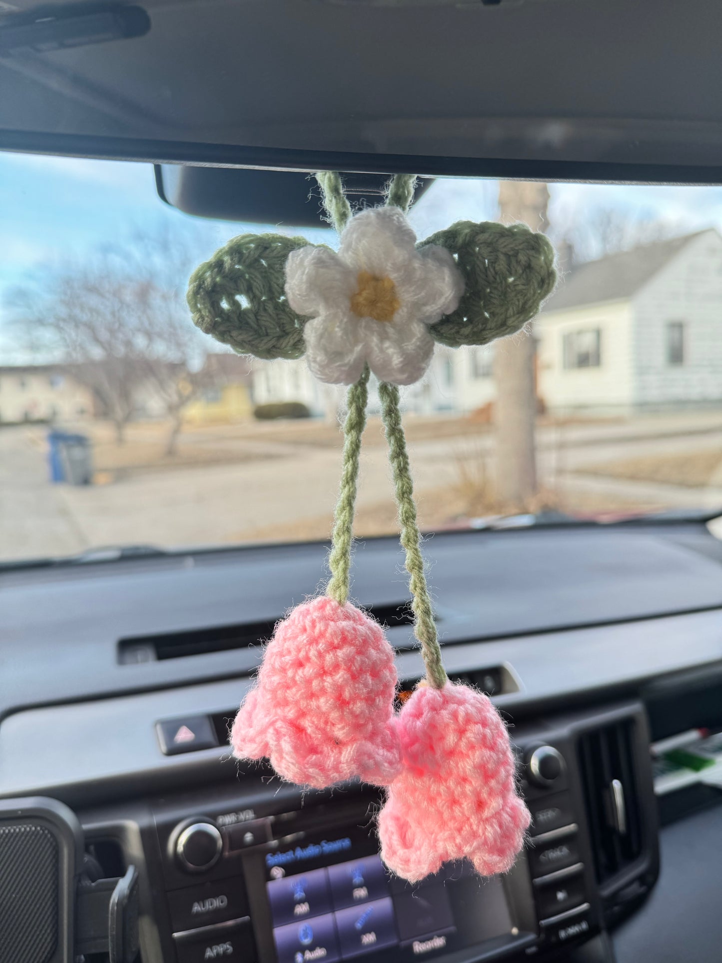 Crochet Pink Lily and Daisy Car Charm