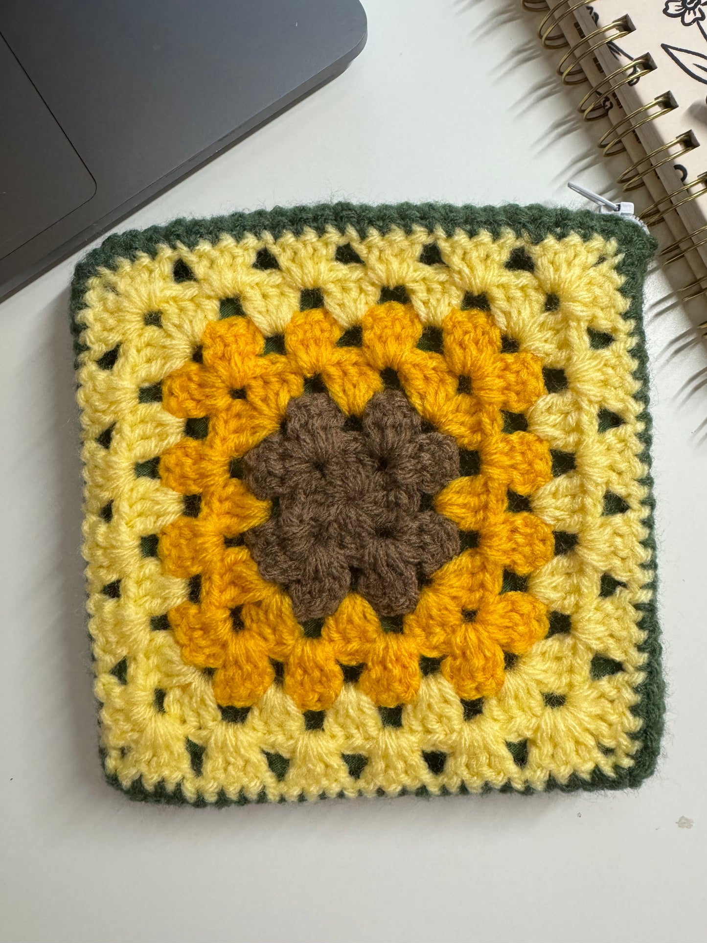 Sunflower Crochet Zipper Pouch