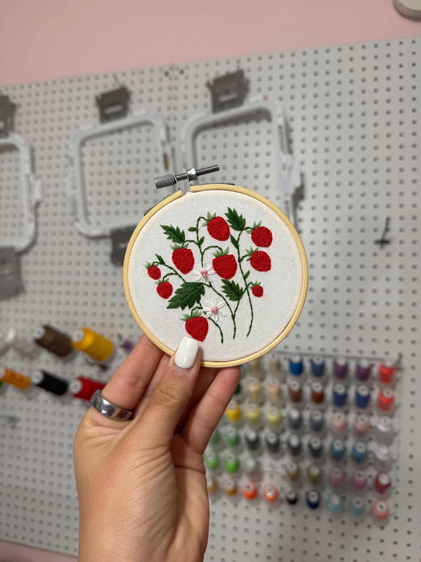 Strawberries & Daisies Embroidered Hoops
