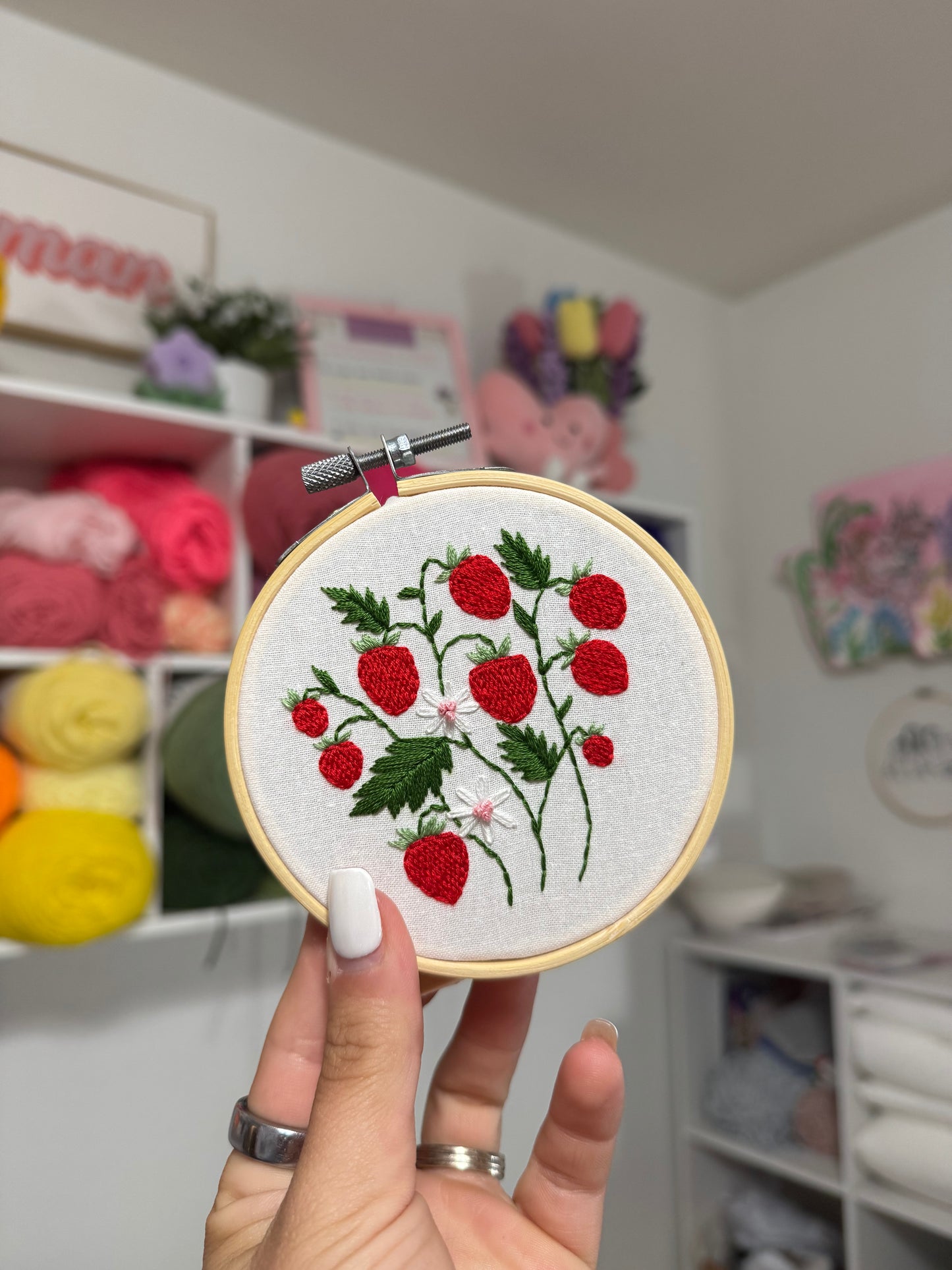 Strawberries & Daisies Embroidered Hoops