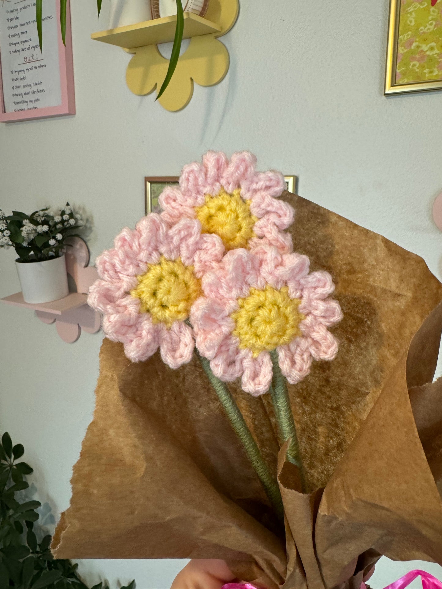 Crochet Pink Daisy Flower