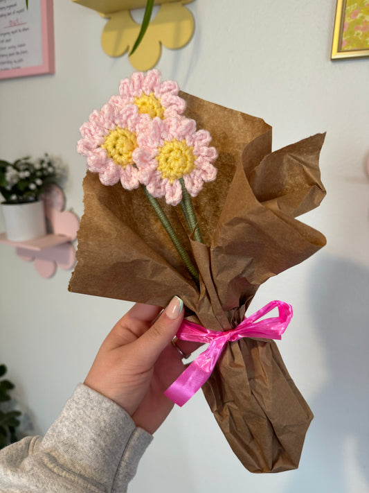 Crochet Pink Daisy Flower