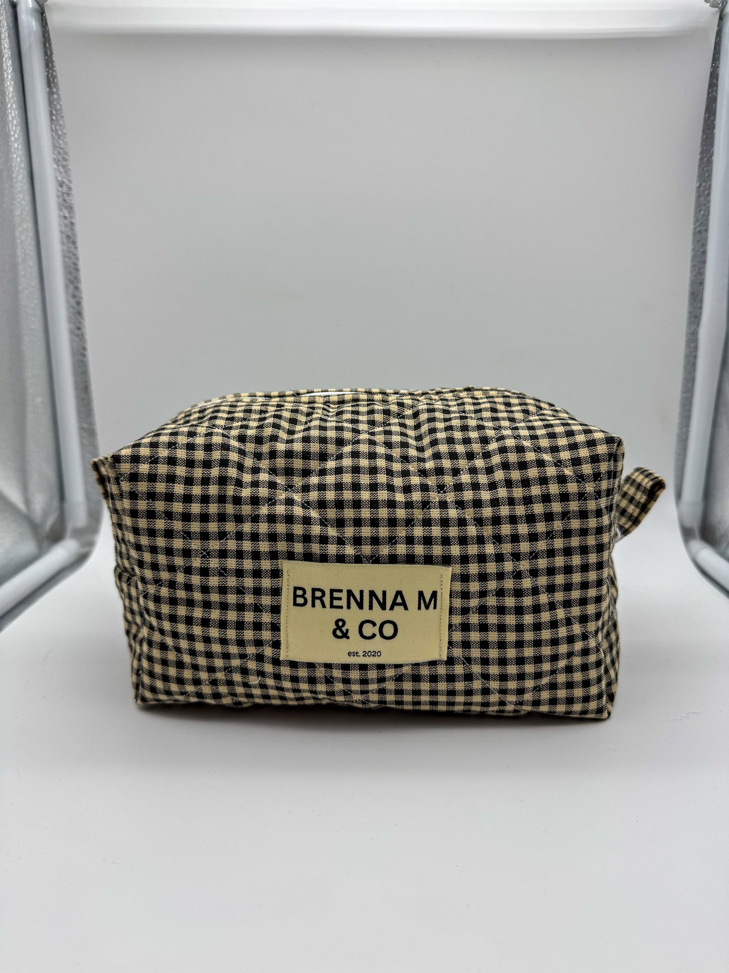 Tan Gingham Quilted Pouch