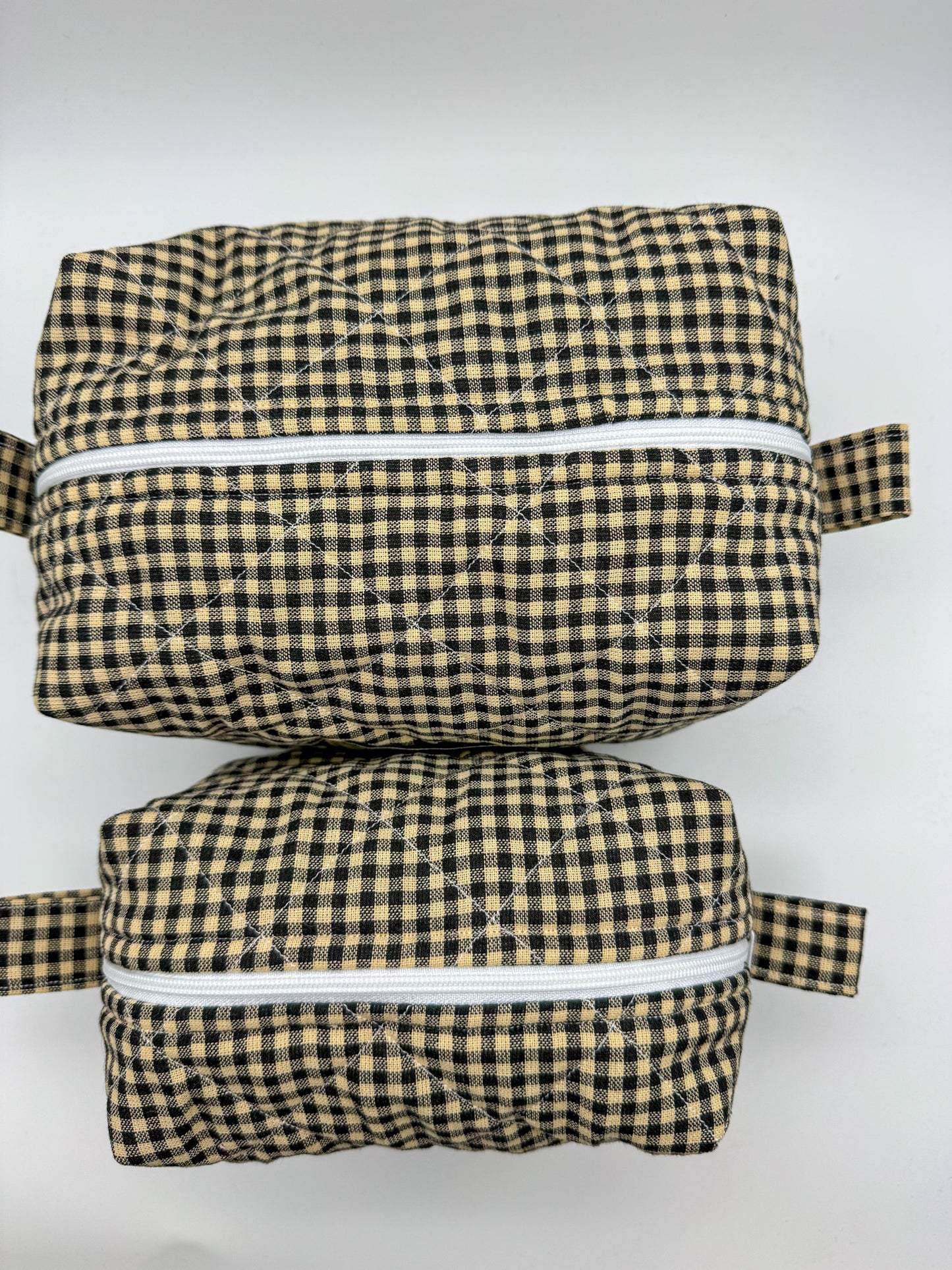 Tan Gingham Quilted Pouch