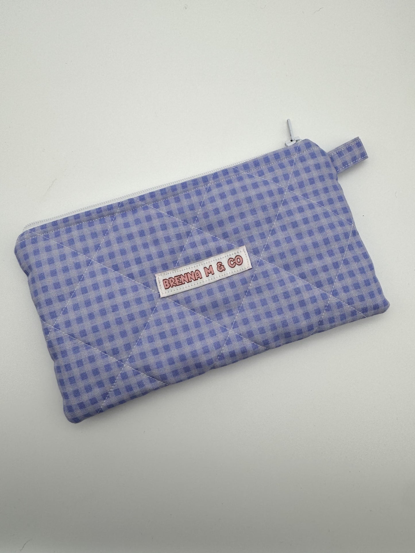 Mini Purple & Blue Gingham Quilted Zipper Pouch