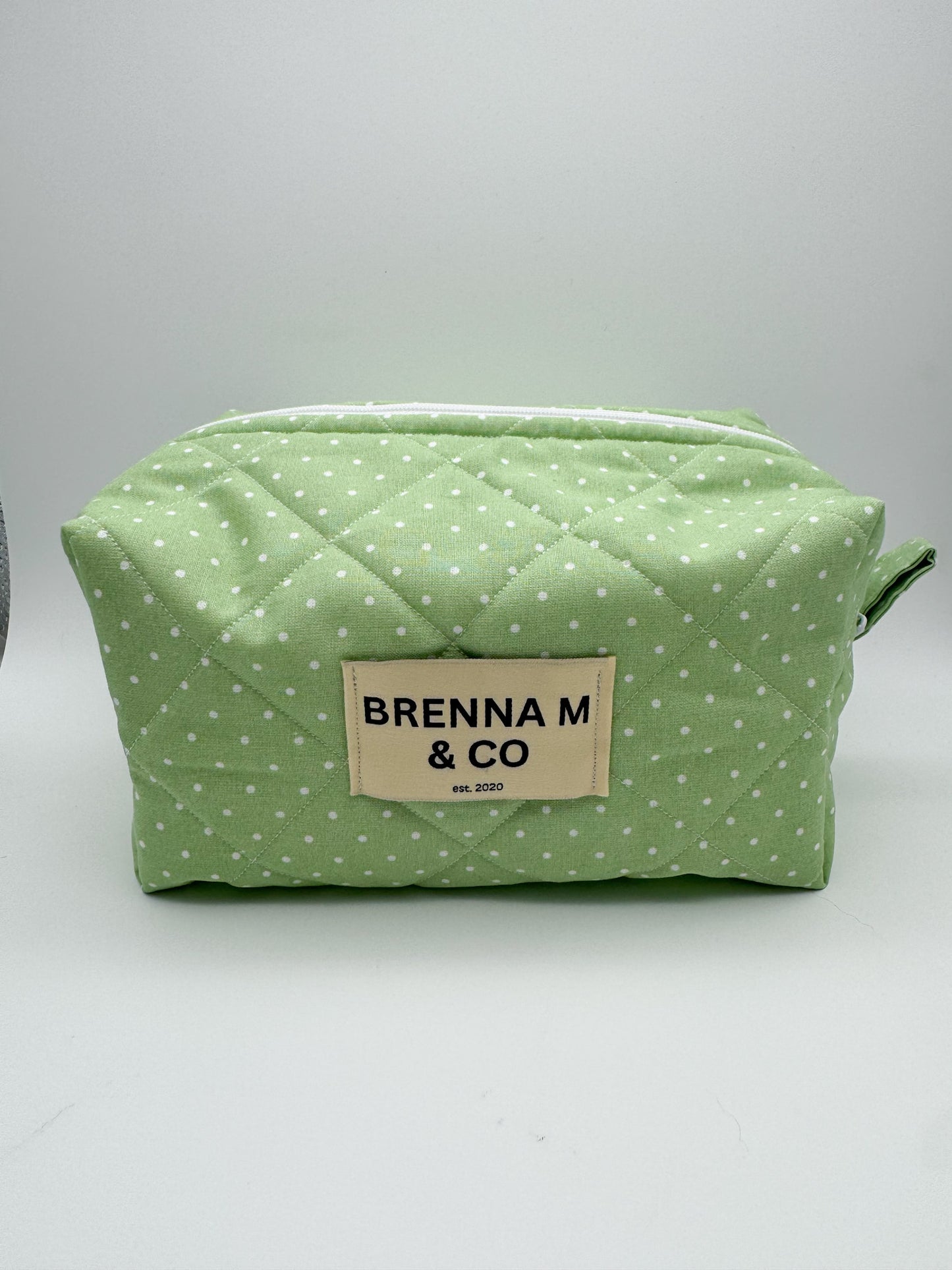 Green & White Polka Dot Quilted Pouch