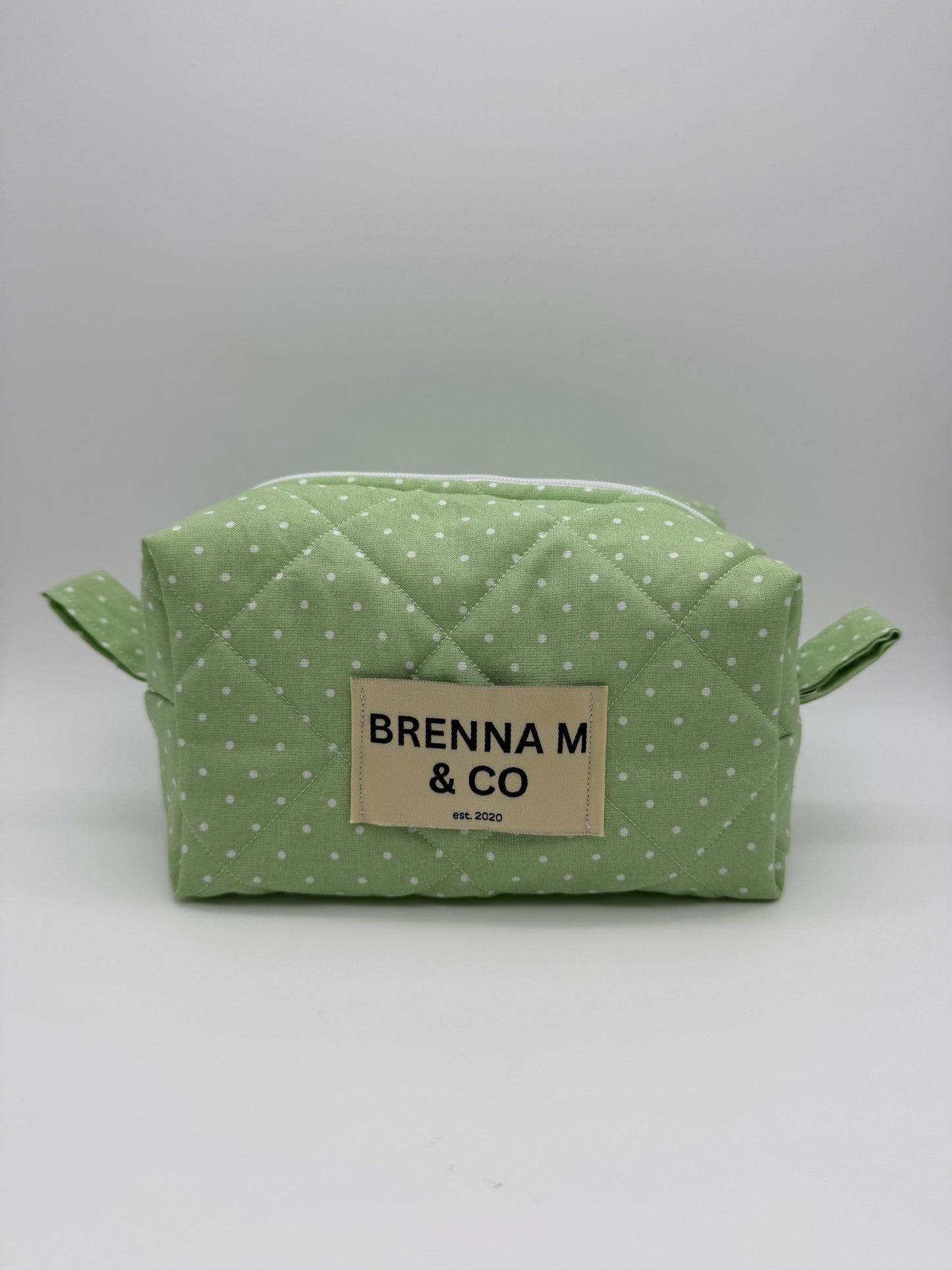 Green & White Polka Dot Quilted Pouch