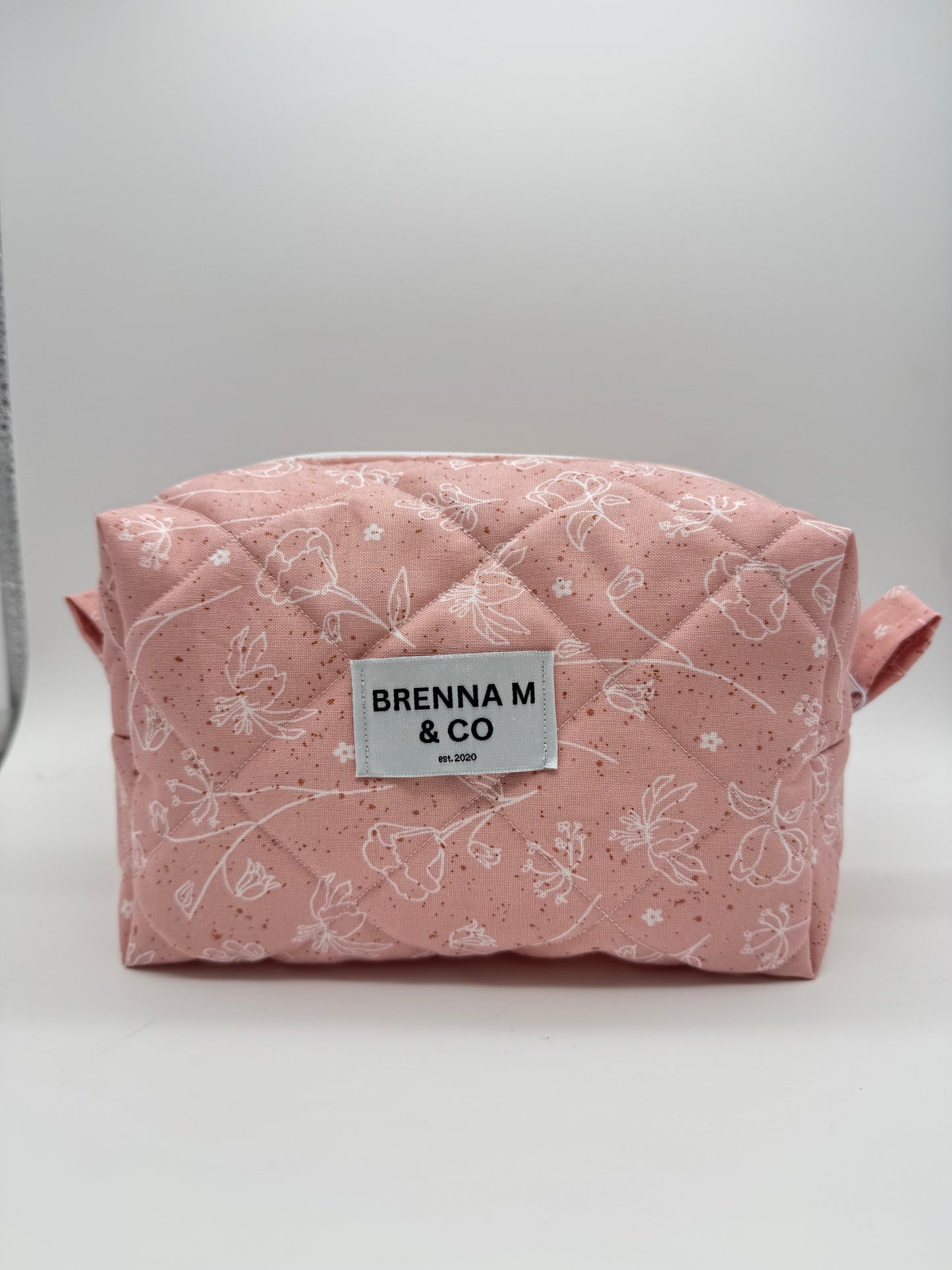 Pink & White Floral Quilted Makeup Bag
