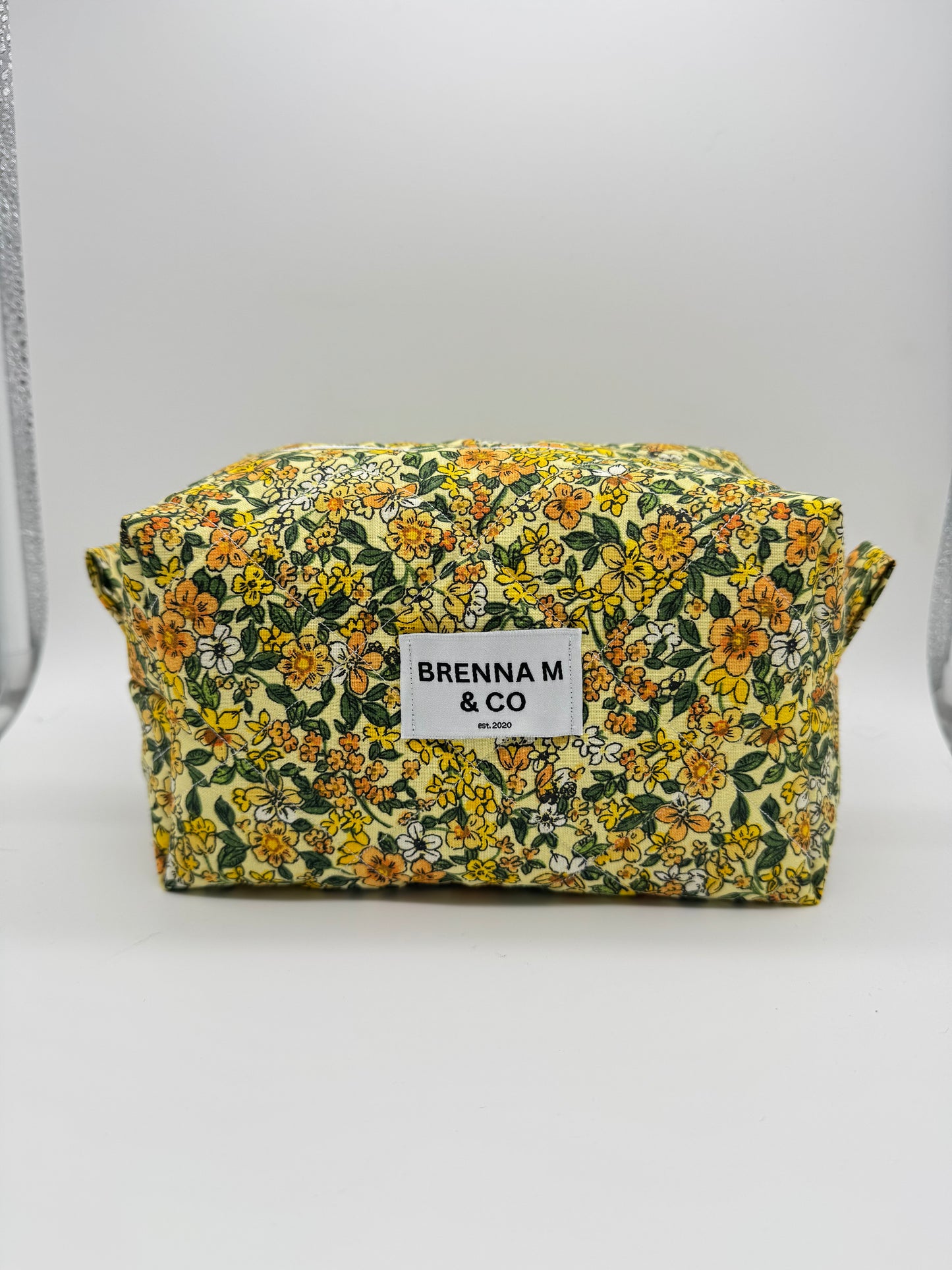 Golden Floral Quilted Makeup Bag