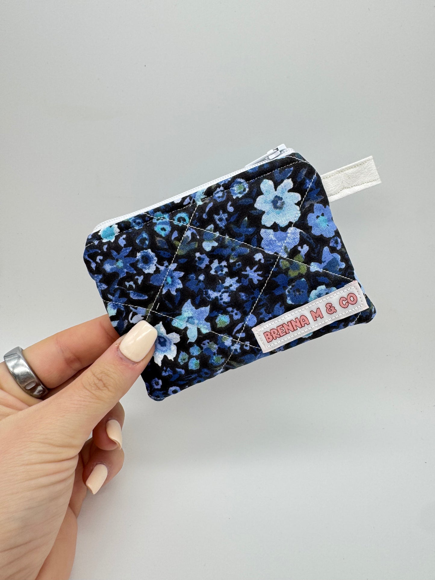Blue Floral Mini Keychain Pouch