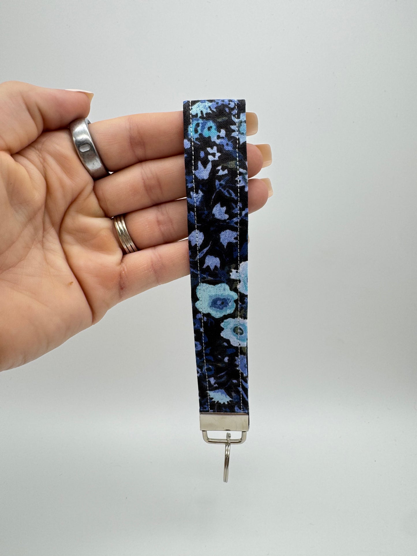 Blue Floral Keychain Wristlet