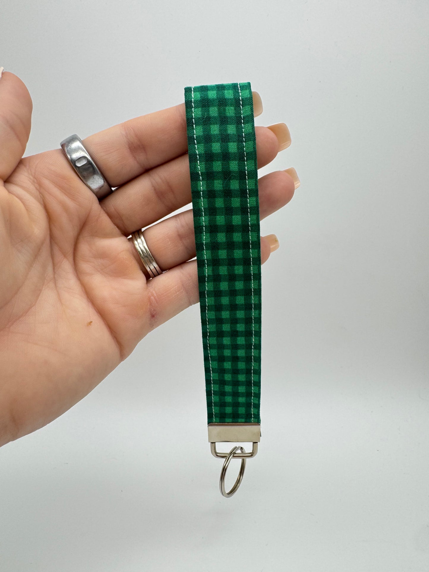 Green Gingham Keychain Wristlet