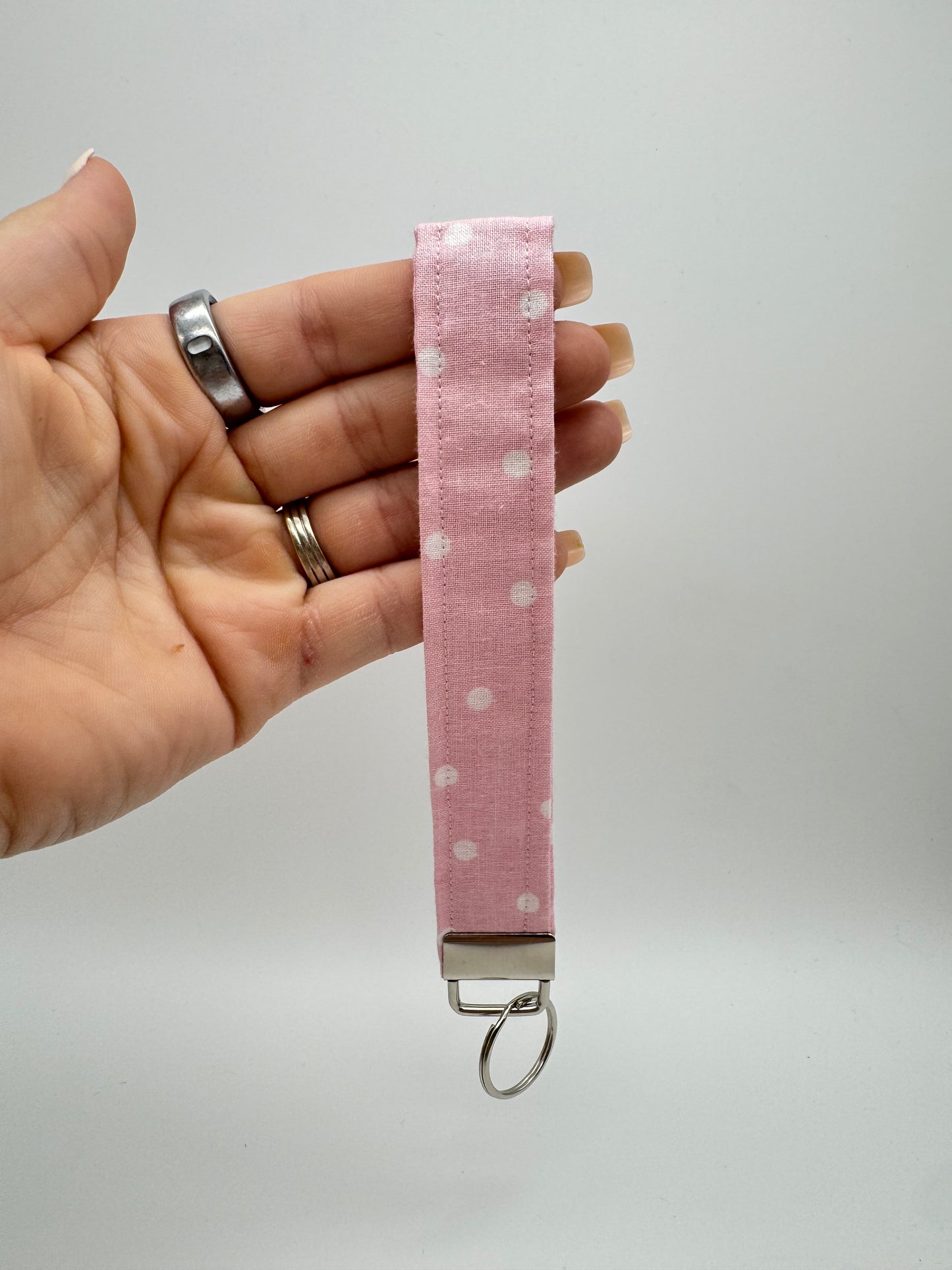 Pink & White Polka Dot Keychain Wristlet