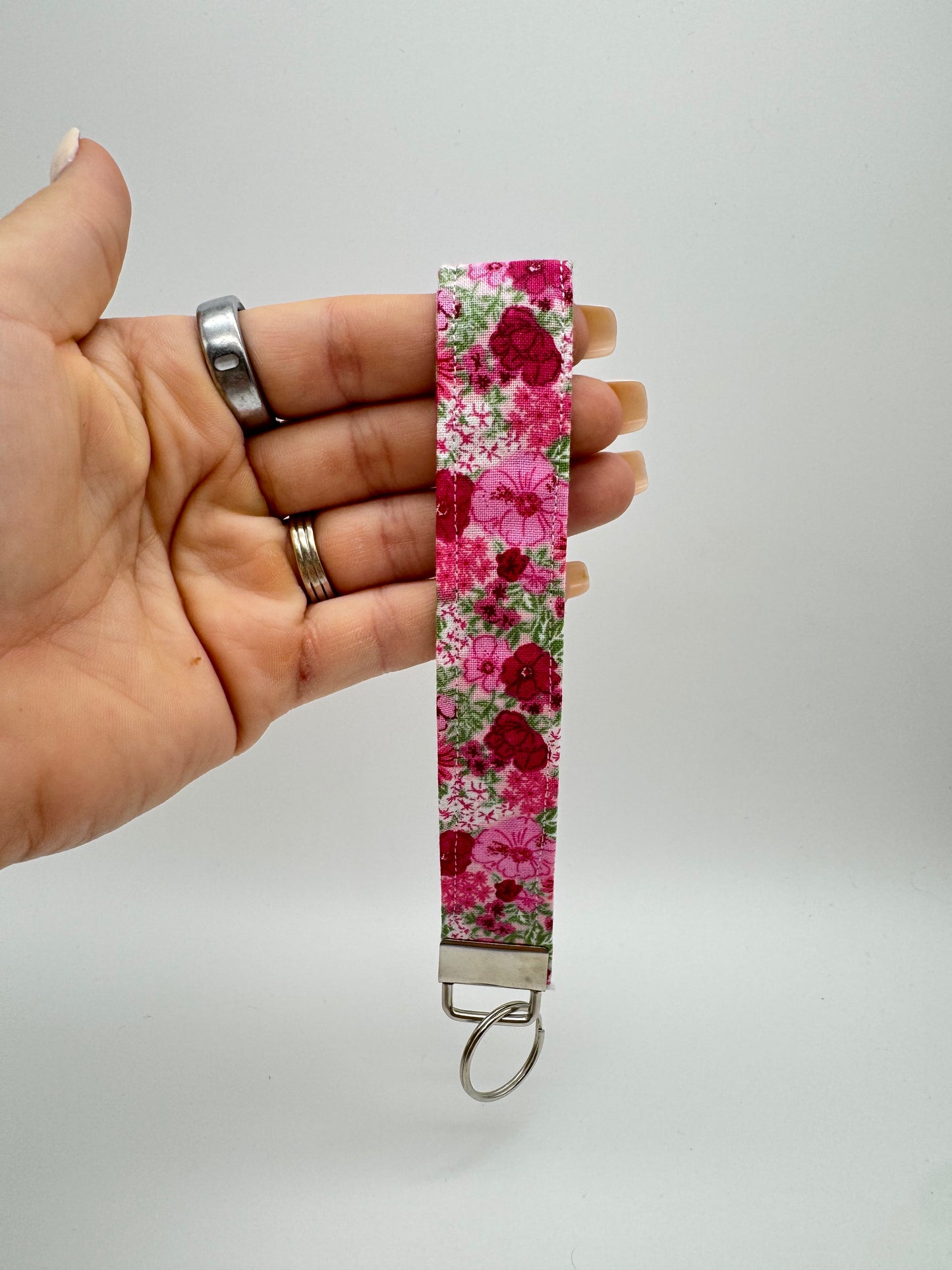 Pink Floral Keychain Wristlet