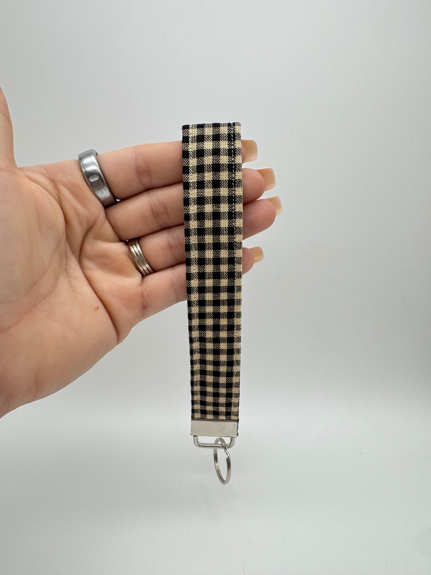 Tan Gingham Keychain Wristlet