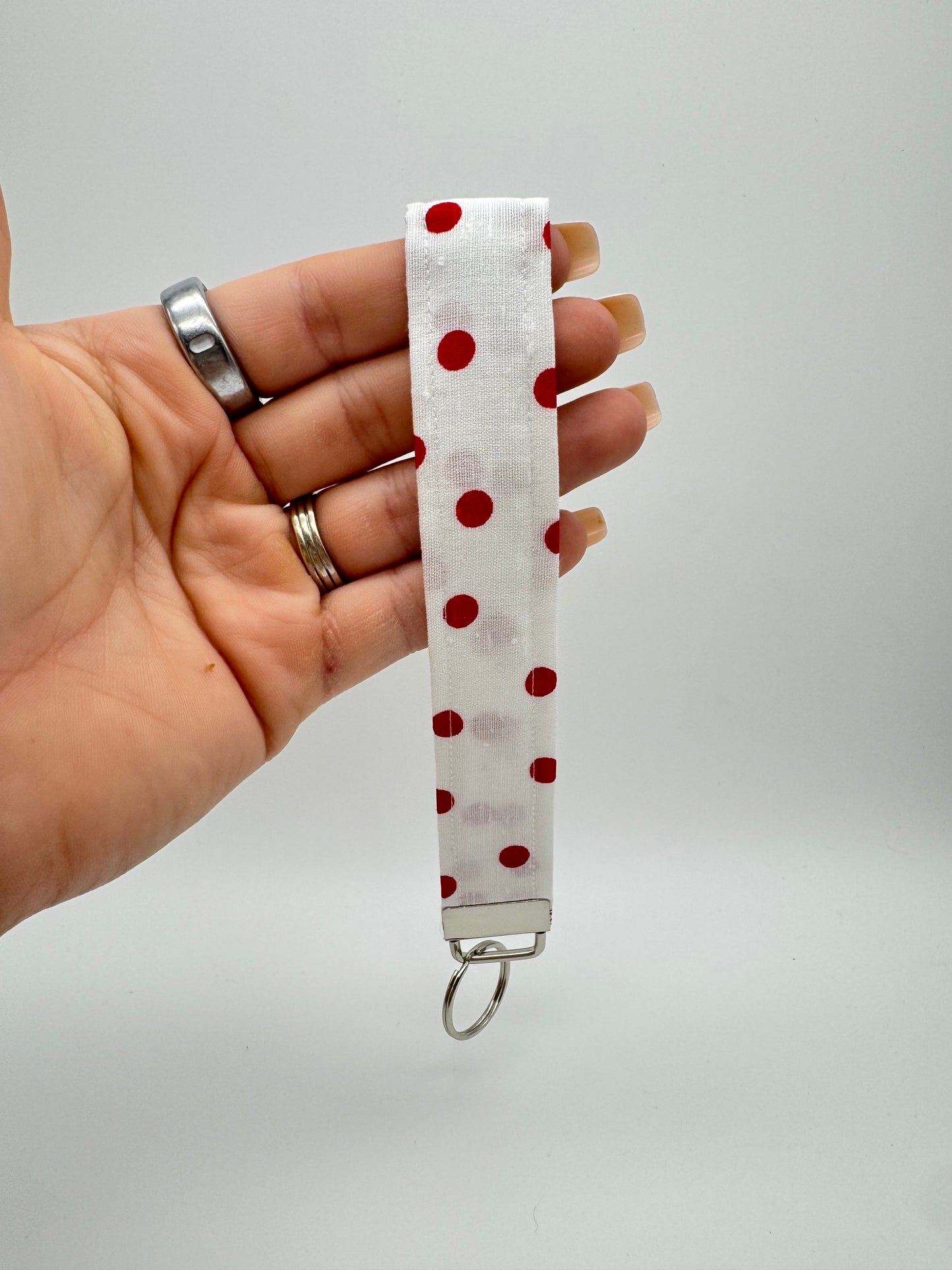 White & Red Polka Dot Keychain Wristlet