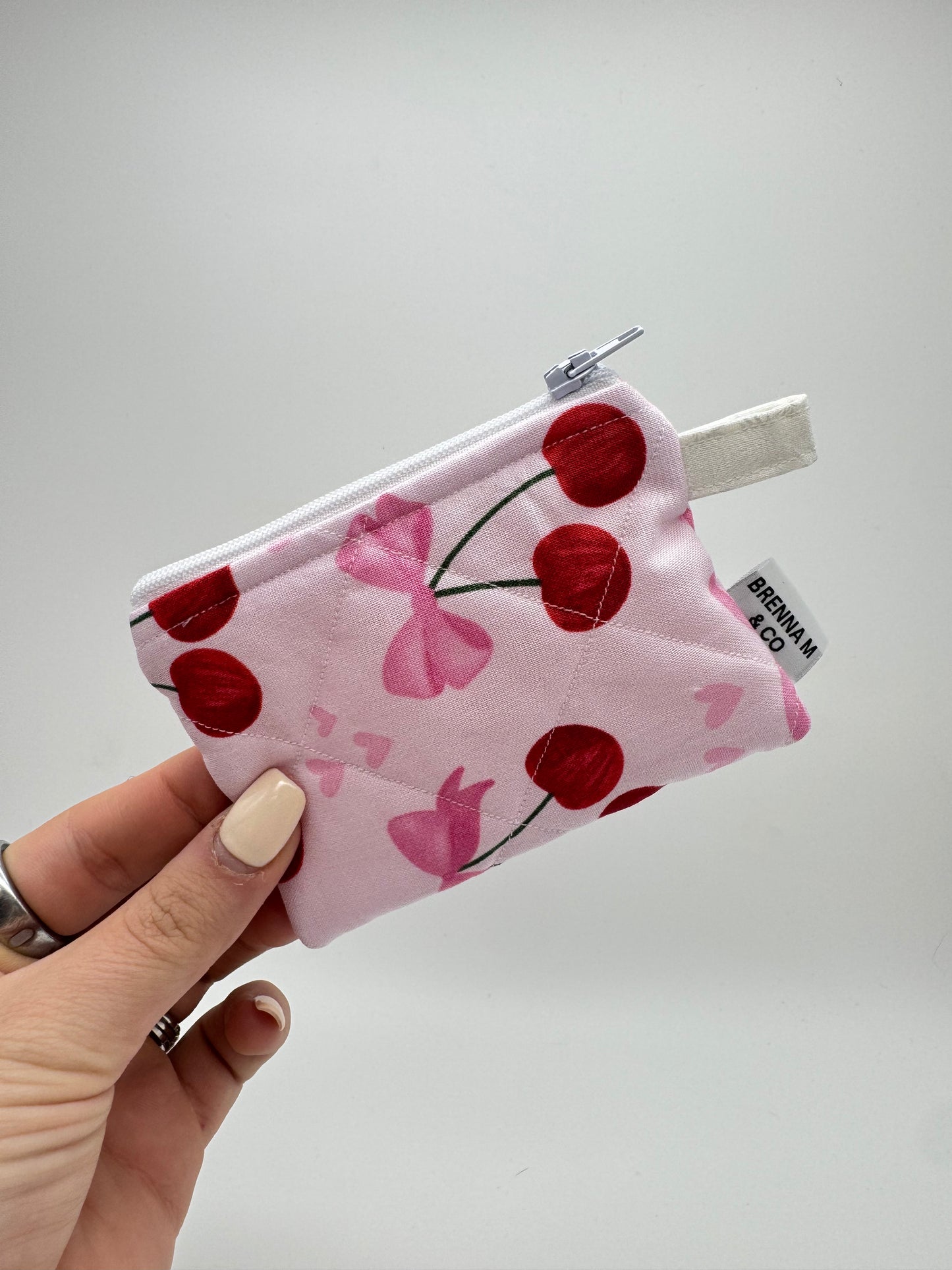 Pink Cherry Bow Mini Keychain Pouch