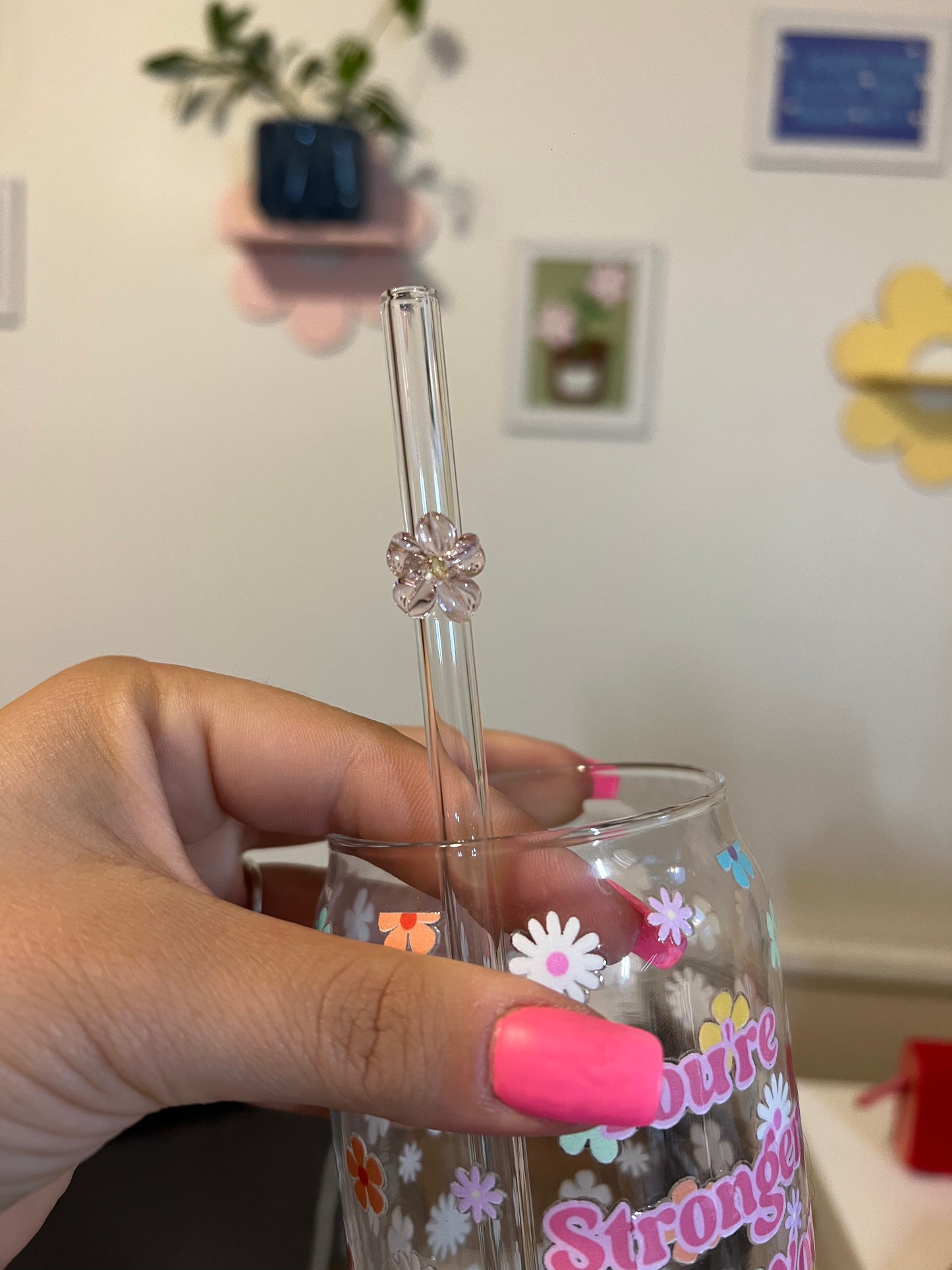 Colorful Flower Glass Straws