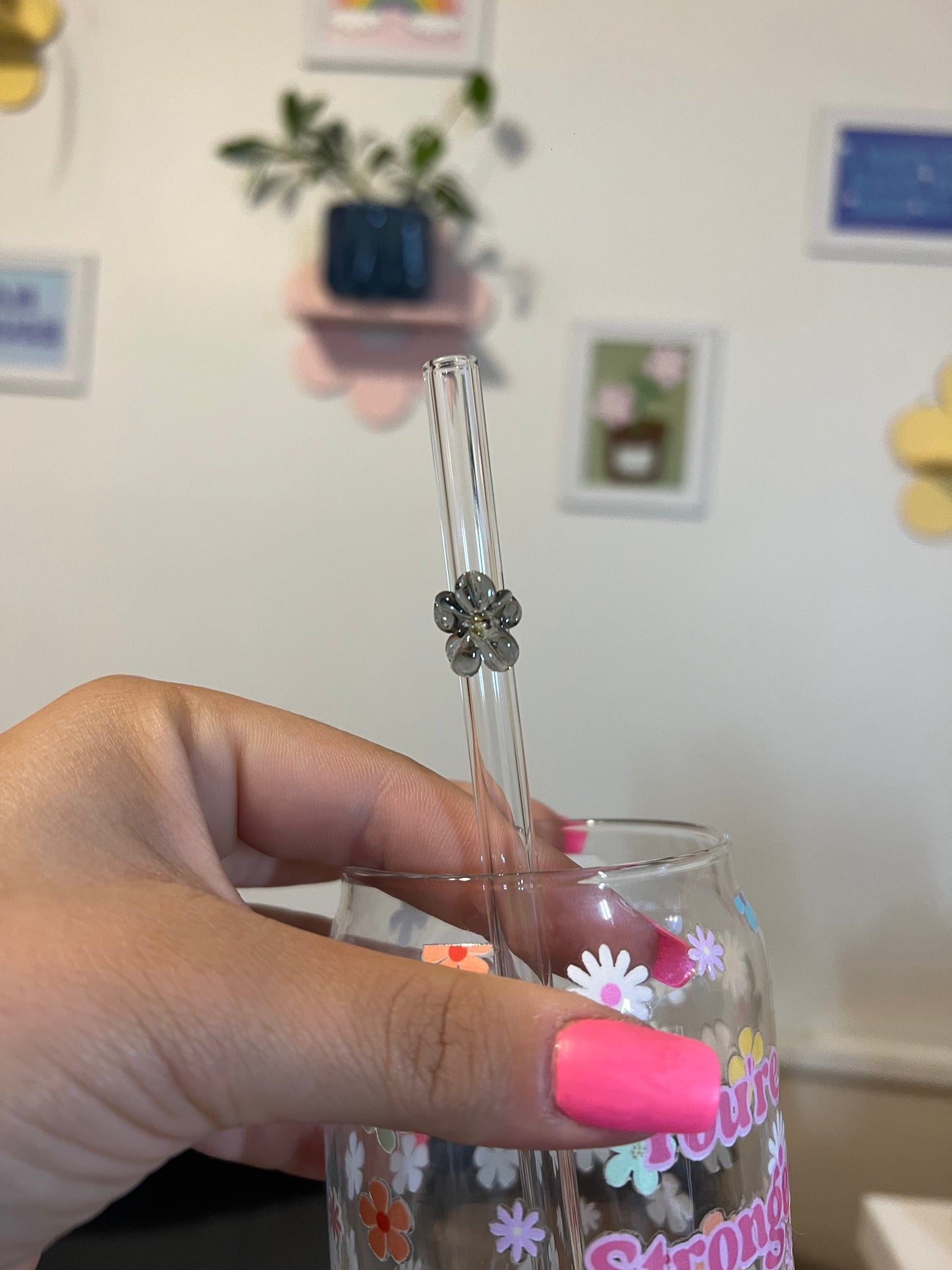 Colorful Flower Glass Straws
