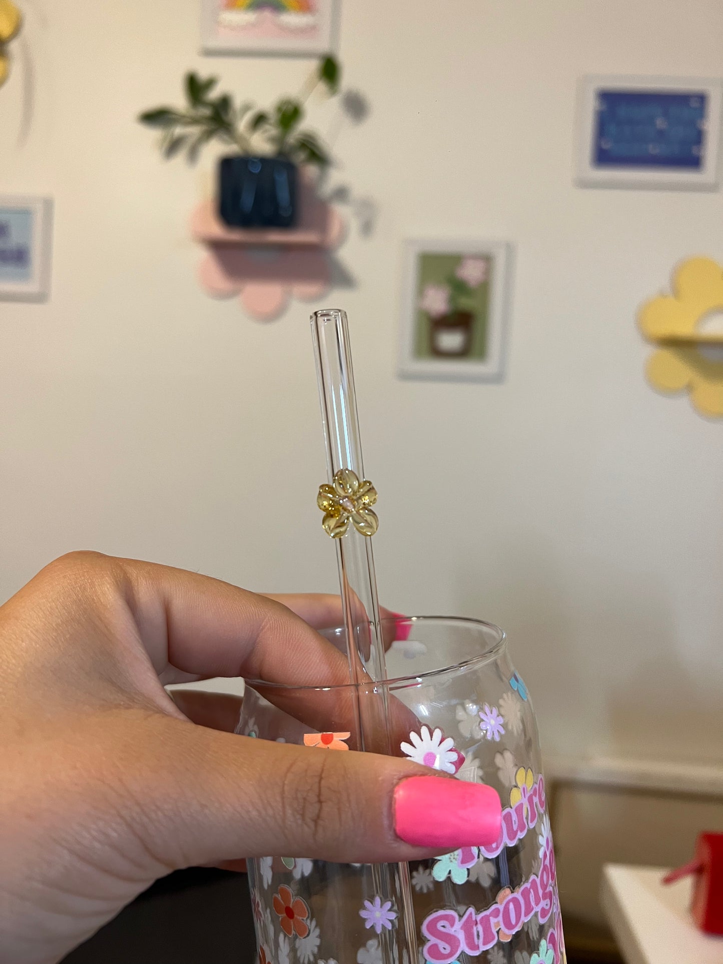 Colorful Flower Glass Straws