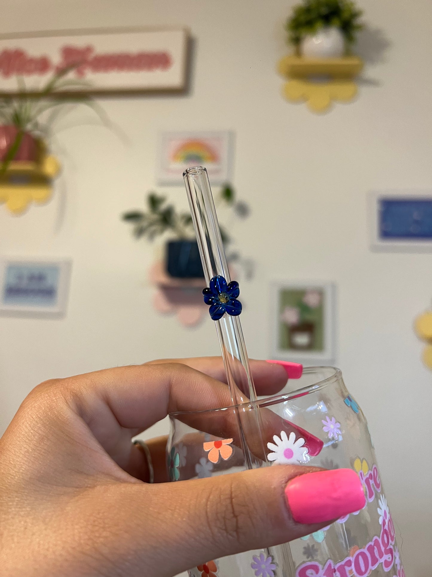 Colorful Flower Glass Straws
