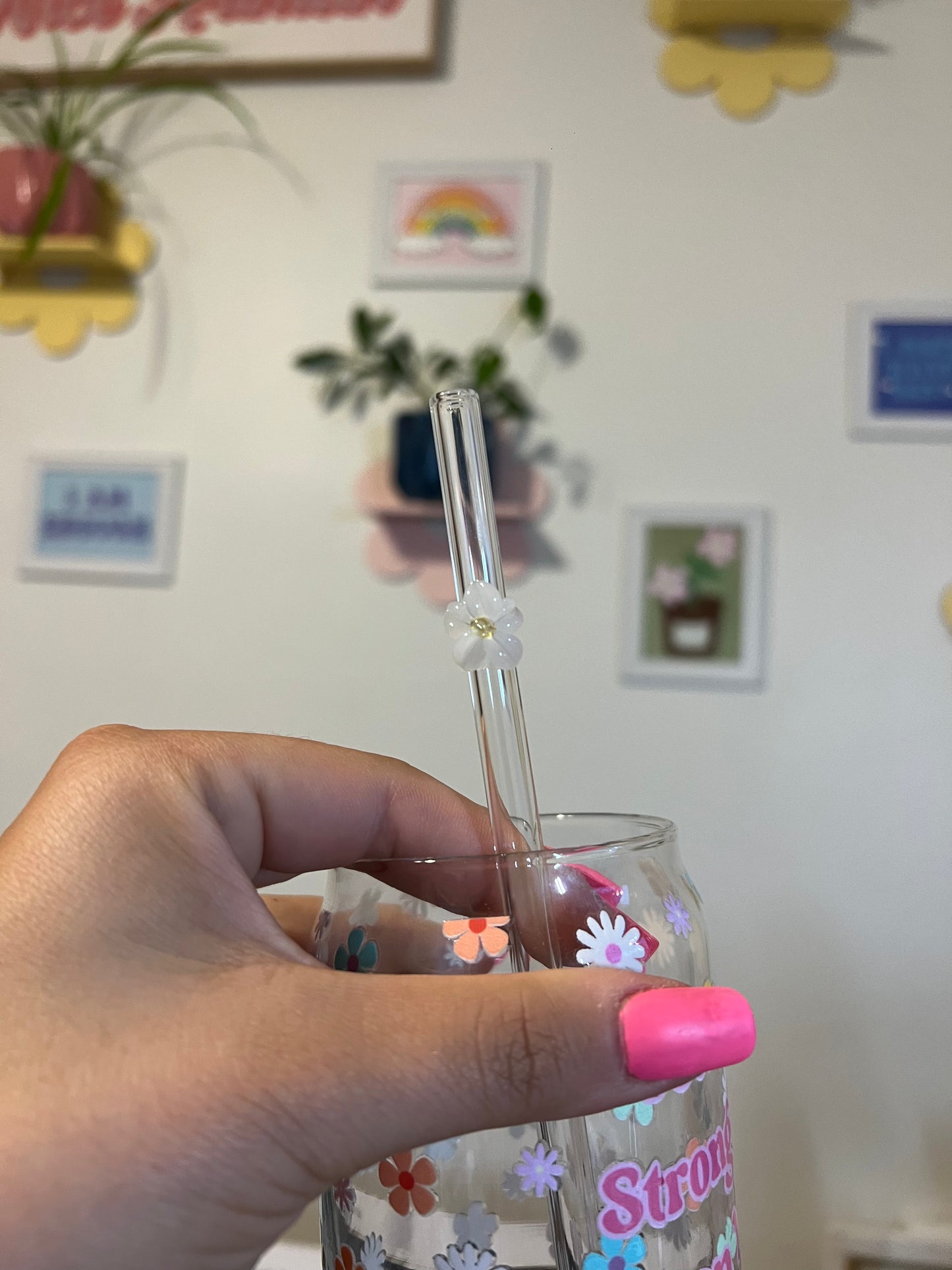Colorful Flower Glass Straws